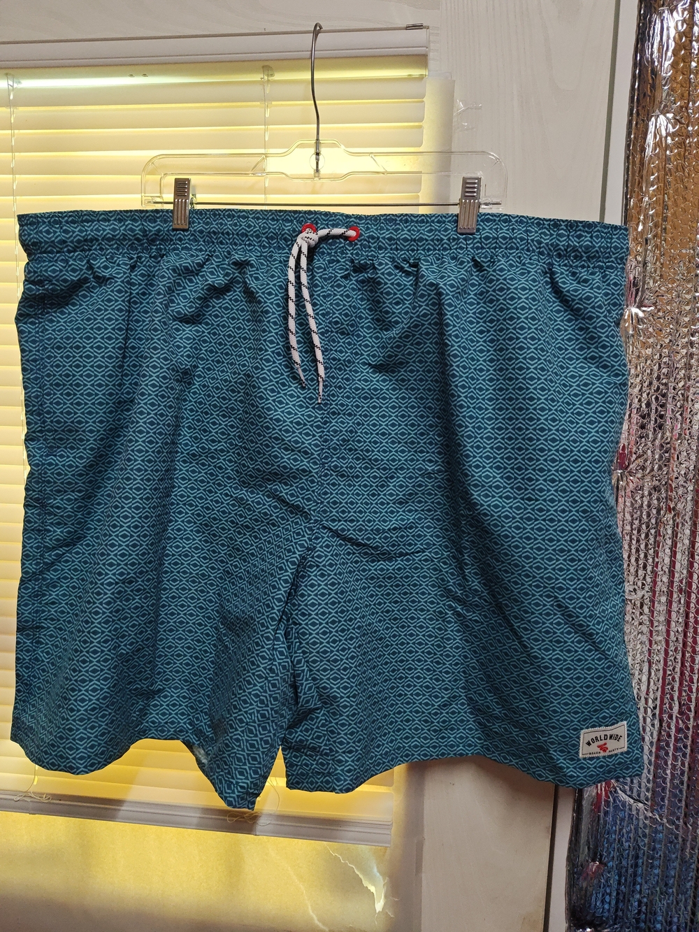 Men's Teal Geometric Swim Trunks with Drawstring